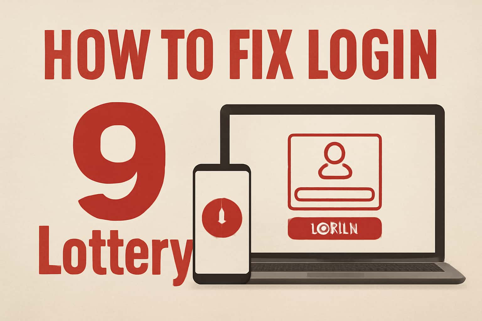 Informational scene illustrating the process of fixing login issues on the 9 Lottery platform