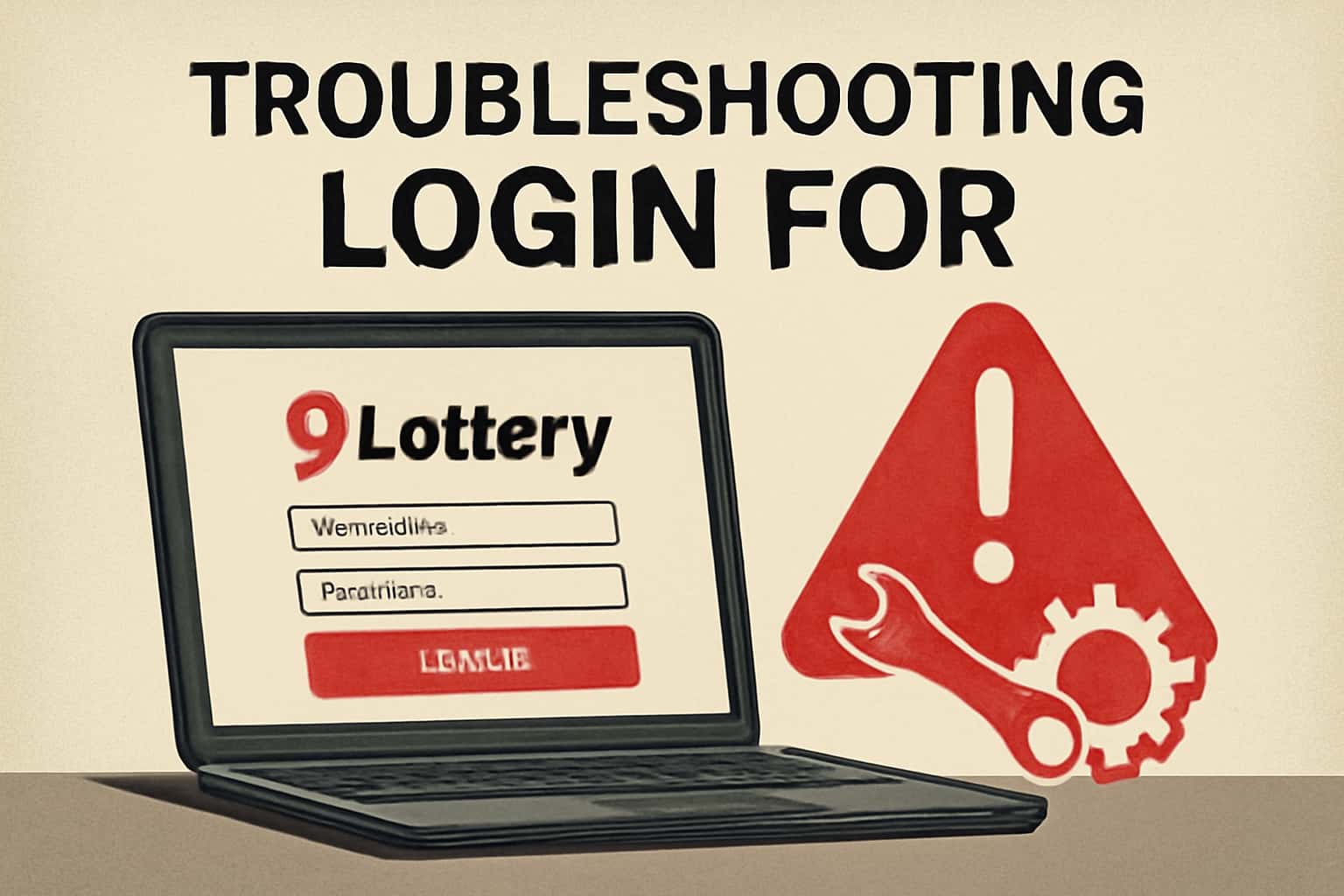 Informational scene depicting troubleshooting login for 9 Lottery.